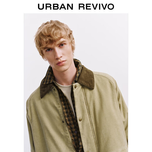 UR new winter men's clothing streamer style spliced lapel workwear pocket cotton clothing UML150040 Khaki XL