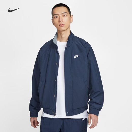 Nike Men's Polar Fleece Lined Jacket Winter Loose Woven Casual Stand Collar Jacket NIKE FZ0657 451 Obsidian/White M