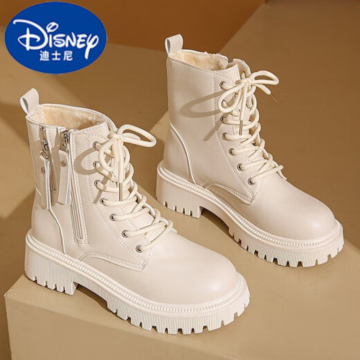 Disney (DISNEY) Velvet Martin Boots Women's Short Boots 2025 Autumn and Winter New British Style Single Boots Junior High School Students, Older Children and Girls Cotton Boots Black Large Cotton 38