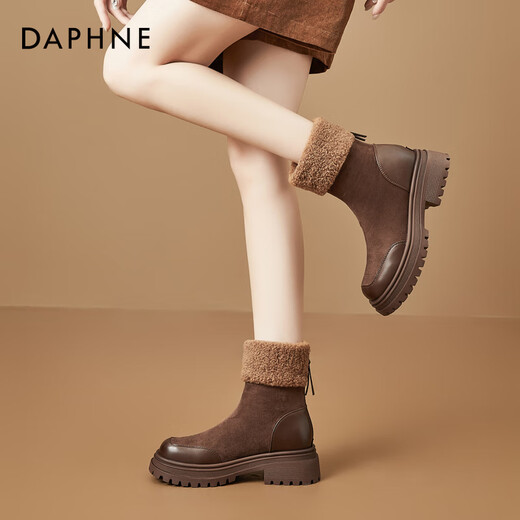Daphne Martin boots women's winter retro thick-soled short boots lamb wool warm snow boots new cotton boots brown 38