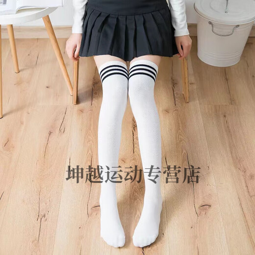 Sexy student socks over the knee stockings college style stockings polyester thick socks velvet stockings all white with blue stripes - spring and autumn polyester thick socks - 1 pair