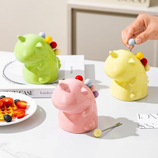 Unicorn Fruit Light Luxury Ceramic Tableware Set Home Cute High-grade Stainless Steel Storage Safe Fruit Fork Ceramic Macaron Custard Unicorn + 6 Forks