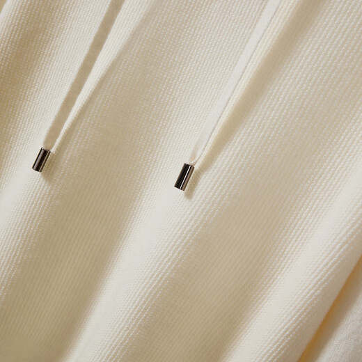 Chunzhu 100% pure wool hooded sweater, lazy style, versatile solid color pullover, warm sweater, women's top, cardigan, white L (100CM)