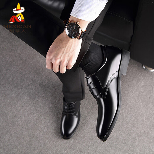 Scarecrow (mexikanische) Business formale Lederschuhe für die innere Höhe der Herrenschuhe Herbst und Winter Jugend koreanische Version Britisch Black Round-Toe Casual Shoes Atmable 9928 Black 37