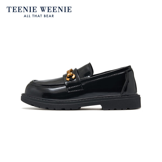 Teenie Weenie Bear Children's Shoes Children's Leather Shoes Girls' Loafers Shallow Mouth Slip-on Shoes British Style Black Princess Shoes TW5801017 Black Style 35