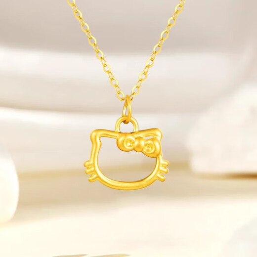 Chow Tai Sang pure gold 999 Kitty carved cat gold pendant hellokitty bow platinum bracelet gold KITTY cat pendant + 18k titanium gold chain (long-lasting color)