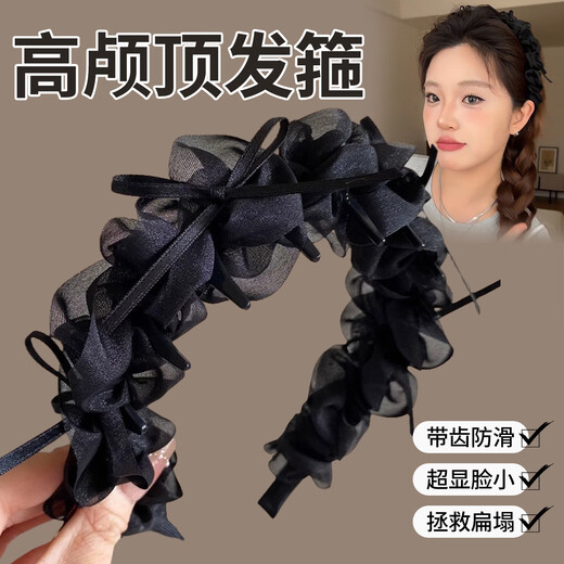Bow tooth comb hairband for women 2025 new high-end light luxury summer high skull headband hairpin headwear black ballet style hairband