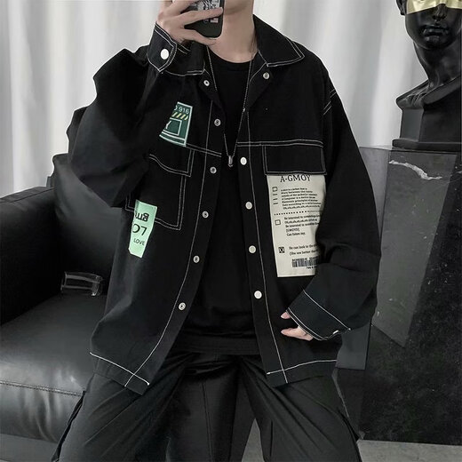 Ye Yuchun Autumn Japanese Spliced ​​Men's Denim Jacket Fashion Student Korean Style Shirt Teen Loose Working Jacket L15885 M (90-105Jin[Jin equals 0.5 kg])