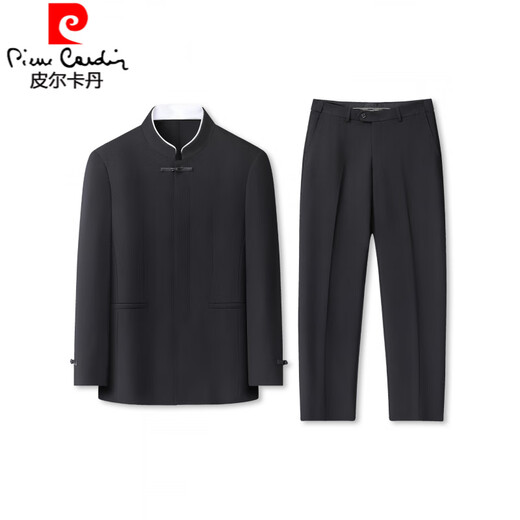Pierre Cardin (pierre cardin) fattened and enlarged new Chinese style stand collar suit men's two-piece suit spring and autumn fat man Chinese style buckle black Tang suit jacket 25931 black (single suit) XL (recommended 150-170Jin Jin equals 0.5 kg)