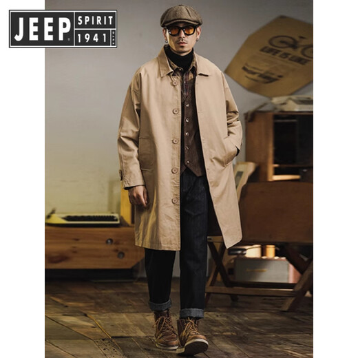 JEEP SPIRIT Jeep Large Size American Retro Windbreaker Jacket Men's Mid-Length Spring Autumn British Elf Men's Loose Casual Cotton Black Selection of Good Products XL Recommended 140-160 Jin Jin is equal to 0.5 kg
