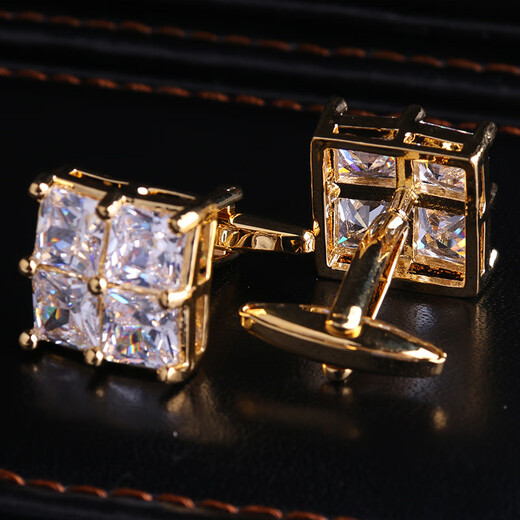 Lieshang men's French shirt cufflinks, formal suit shirt, long-sleeved double-layer folding cuff buttons, gold white crystal, gold four-square white crystal cufflinks