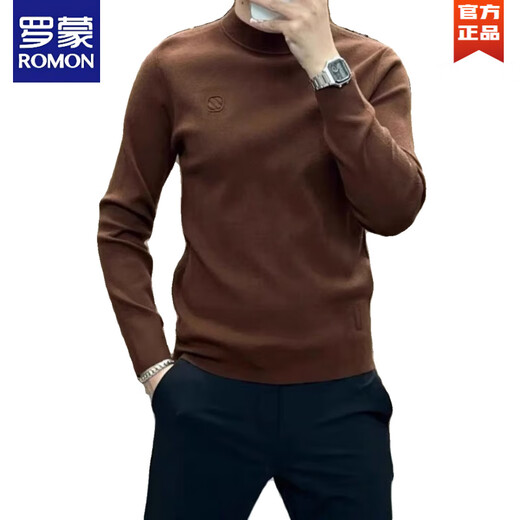 ROMON European station autumn and winter mid-collar sweatshirt men's new fashion slim fit inner warm long-sleeved T-shirt bottoming shirt trendy orange XL