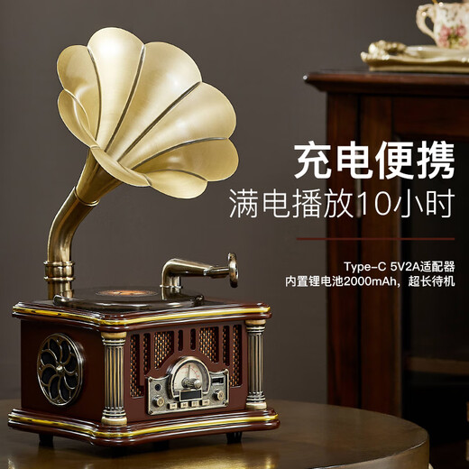 Los Bella Home Retro Phonograph European Living Room Solid Wood Antique Record Player Ornament Model Bluetooth Audio American Simulation Vinyl Record Player Classical Model 1906 White - Upgraded CD Model/Charging and Plug-in Dual-use