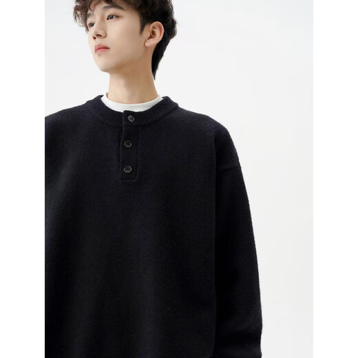American Henry collar sweater for men in autumn and winter American retro casual lazy style solid color sweater for men light gray M