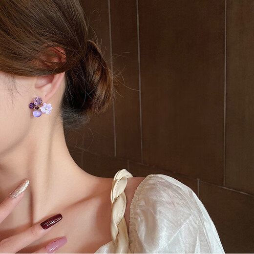 S925 silver needle purple crystal retro flower earrings for women 2023 new niche design noble temperament earrings main picture