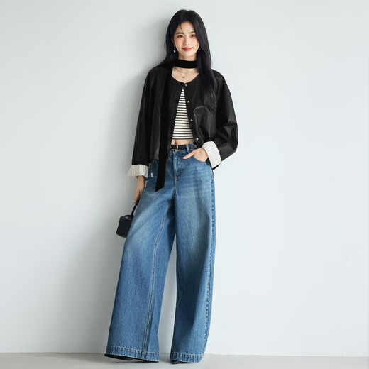 Evely contrasting color flip sleeve retro design hem drawstring versatile casual jacket for women 2025 autumn new style black S 80-105Jin [Jin equals 0.5 kg]