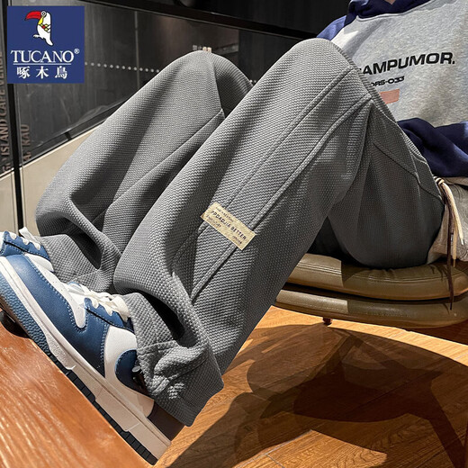 Woodpecker casual sweatpants men's autumn and winter new American trend sports loose thickened straight wide leg long pants men's style apricot XL recommended 130-145Jin Jin equals 0.5 kg