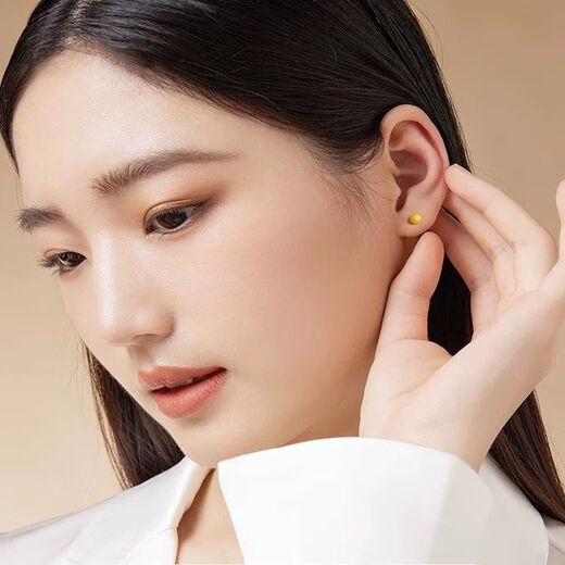 Authentic Hong Kong gold 18K bean earrings for women, Zhou family's same style, real gold 18K frosted earrings, holiday gift for wife, frosted bean earrings