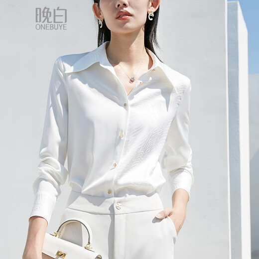 Late White New Product Commuting Versatile White Shirt Women 2025 Autumn Style Solid Color Simple OL Long Sleeve Shirt Women White M