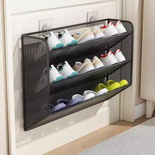 Lin's Boy Shoe Rack Storage Rack Household Door Behind Wall-mounted Storage Artifact Wall Multi-layer Small Shoe Rack Shoe Cabinet No Punching Elegant White_Large Three Layers No Specifications