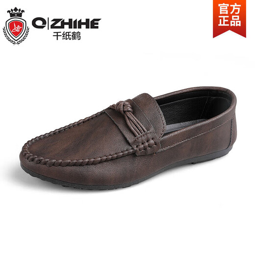 千纸鹤（Q ZHIHE）男鞋2025新款春秋豆豆鞋男潮流韩版一脚蹬懒人休闲皮鞋男士开车鞋 D826黑色 39