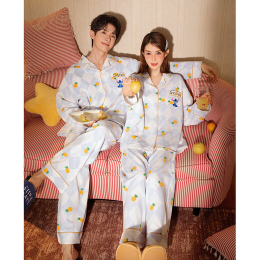 Gongdie Light and Soft Disney Stitch Couple Pajamas Women's Long Sleeve Men's Spring and Autumn Suit Home Clothing Outerwear