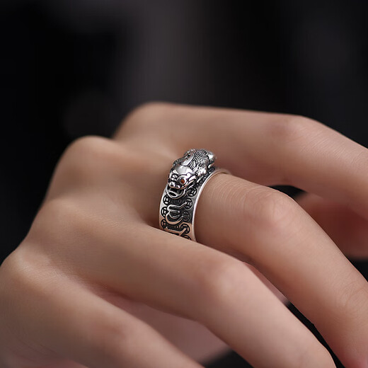 Lanlian 990 sterling silver Pixiu ring men's retro Chinese style pure silver six-character mantra ring birthday gift for girlfriend 99