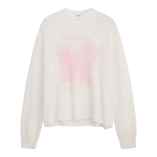 DZZIT Disu Sweater 2025 Winter New Girly Style Butterfly Print Beaded Decorative Top Women 3J4E4631B White XS