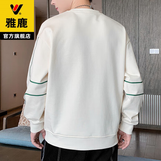 Yalu sweatshirt men's autumn and winter long-sleeved T-shirt loose round neck trendy brand plus velvet thickened large size bottoming shirt warm top DB601 black spring and autumn style XL recommended 140-160Jin Jin equals 0.5 kg
