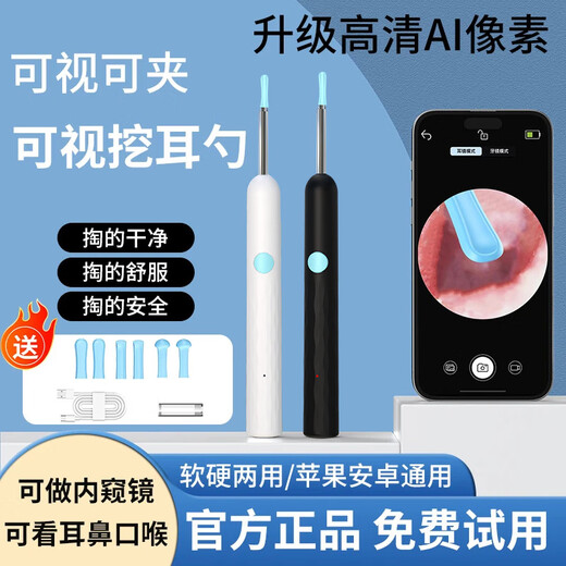 Shantou Lincun Wholesale Cross-Border New Visible Ear Picking Spoon Ultra HD Ear Picking Smart Endoscope Tool Luminous Ear Picking Stick Black Standard Edition + 9-piece Set