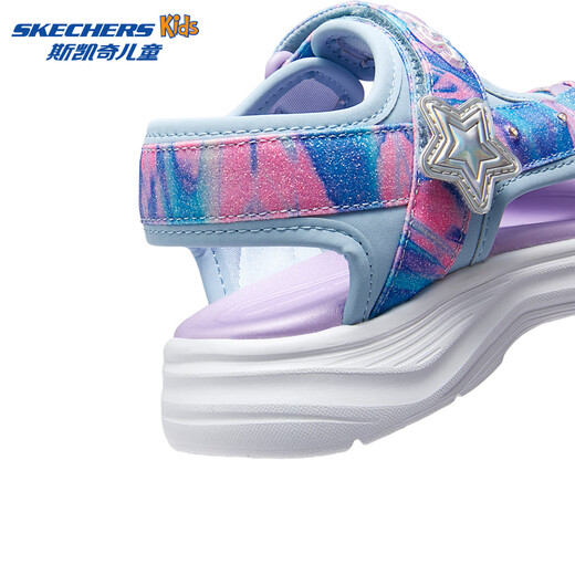 Skechers Skechers Children's Sandals Summer Girls Flashing Casual Shoes Sweet Lighting Fashion Princess Shoes 303103L Light Blue/Multi Color/LBMT 27.5