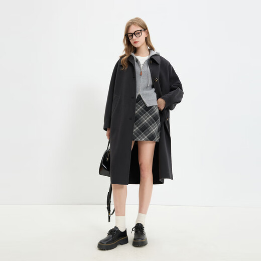 Sancai 2025 Autumn New Retro Plaid Woolen Skirt High Waist Slim A-Line Skirt Slimming Short Skirt M Silent Gray Plaid Pre-sale Send within 15 days of payment M 160/68A