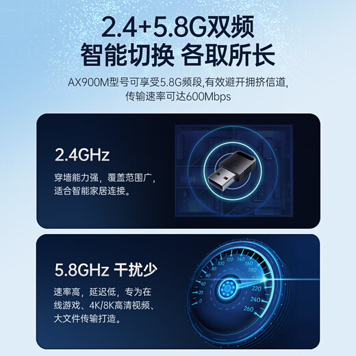 惠普USB无线网卡WiFi6智能免驱AX900无线WiFi接收器5G双频台式机笔记本电脑专用主机网络发射器 【AX1800M双频】双天线-千兆网卡全屋覆盖