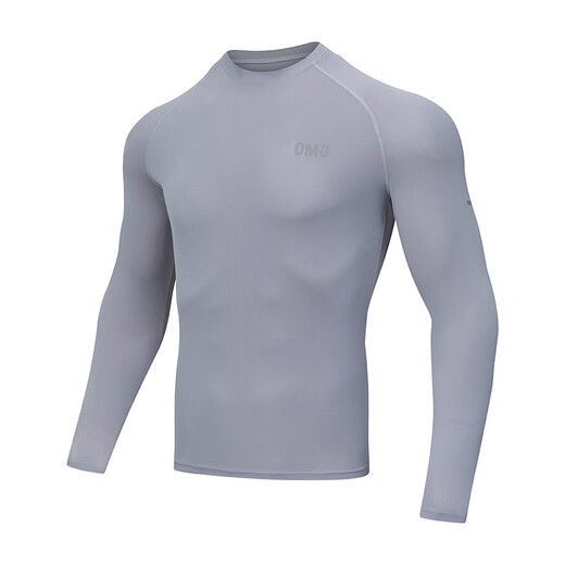 OMG high elastic sports fitness clothing men's training running tights spring and autumn long-sleeved T-shirts cool quick-drying clothes slim mysterious black XL