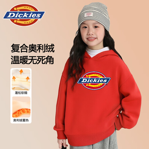 Dickies children's clothing children's velvet hooded sweatshirt 2025 new winter thickened thermal tops for small and medium-sized children, boys and girls winter clothing