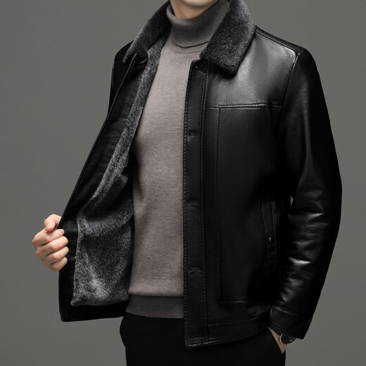 Hengyuanxiang кожаная куртка мужская кожаная куртка зимняя с лацканами плюс бархатная утолщенная мотоциклетная повседневная меховая универсальная куртка для папы среднего возраста черная XL