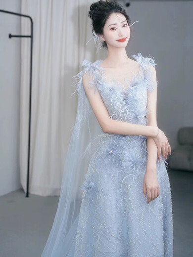 Other THE OTHER Blue Super Fairy Evening Dress Birthday Party Student Graduation Performance Adult Ceremony Dress Fugitive Princess Engagement Toast Dress Picture Color L One Size