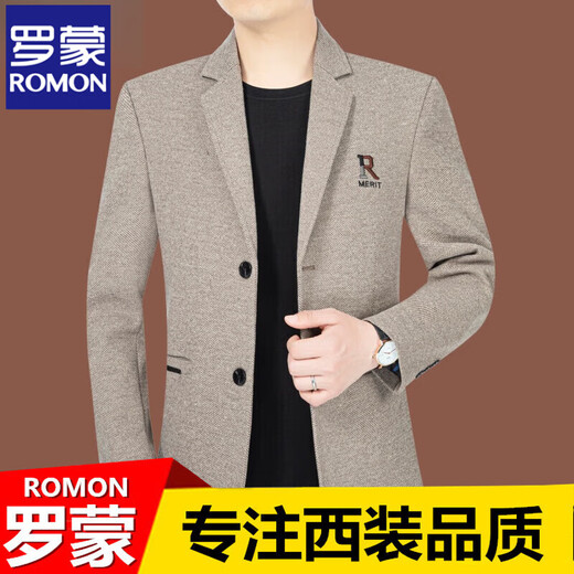 ROMON high-end casual suit men's spring and autumn new middle-aged business casual suit jacket suit dad thick top light coffee L 175 120-140Jin Jin is equal to 0.5 kg