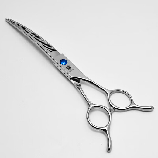 Jingquan Sakura Professional Pet Grooming Curved Scissors Fishbone/Natural/Magic Scissors for Fine Trimming and Thinning, 3D Traceless 7-inch Curved Scissors for Beauticians MS-752