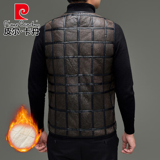 Pierre Cardin men's fur integrated vest autumn and winter genuine leather middle-aged and elderly sheep sheared fur vest vest warm sheepskin vest brown L 4x