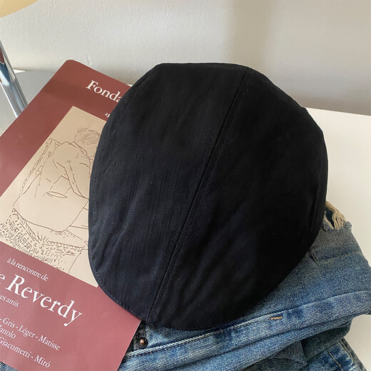 Shijanu British style retro progressive hat for women in spring and autumn, versatile reverse-wearing beret, fashionable large head circumference, showing face, black M (56-58cm)