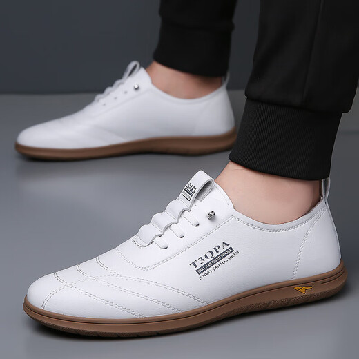 Autumn and winter casual leather shoes men's shoes soft sole men's business casual shoes one-foot-tight lightweight beanie shoes white shoes white 9173 42