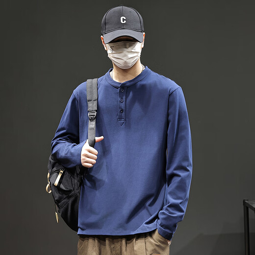 Baleno S&K series new men's pure cotton casual long-sleeved T-shirt loose spring and autumn trendy brand Henry collar bottoming shirt sweatshirt light green pure cotton 3XL recommended 160-180Jin Jin equals 0.5 kg