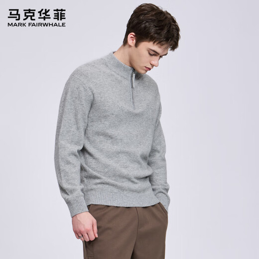 Mark Huafei pure wool stand-up collar half-zip sweater men's 2025 autumn and winter new casual sheep wool sweater 2016 floral gray 004 M 170