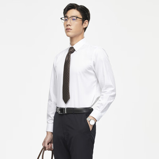 Camisa de manga larga joven Camisa blanca para hombres sin hierro tela de algodón cómodo, transpirable anti-jarra, fácil de cuidar nuevo producto, este blanco 40 40