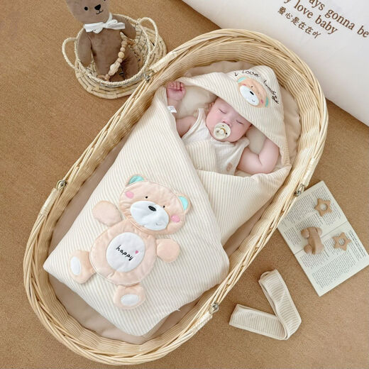 Baby colorful cotton quilt autumn and winter thickened and removable spring and summer thin newborn baby quilt newborn swaddle for four seasons happy bear coffee color four seasons double bile model (thin bile + thick bile) 98*98cm