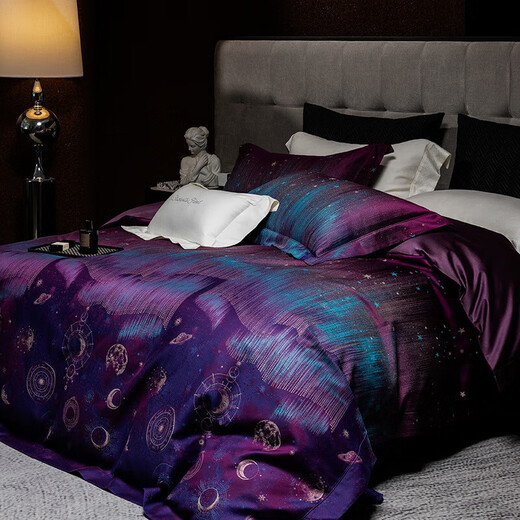 High-end villa double-strand 100S Pima cotton four-piece set pure cotton jacquard quilt cover sheets luxury bedding Bright Galaxy 1.5m bed sheet four-piece set