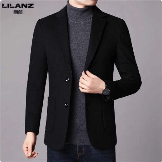 LILANZ Men's Wool Suit Men's 2025 Autumn and Winter Business Casual Woolen Coat Suit No-Iron Men's Jacket Black M 170