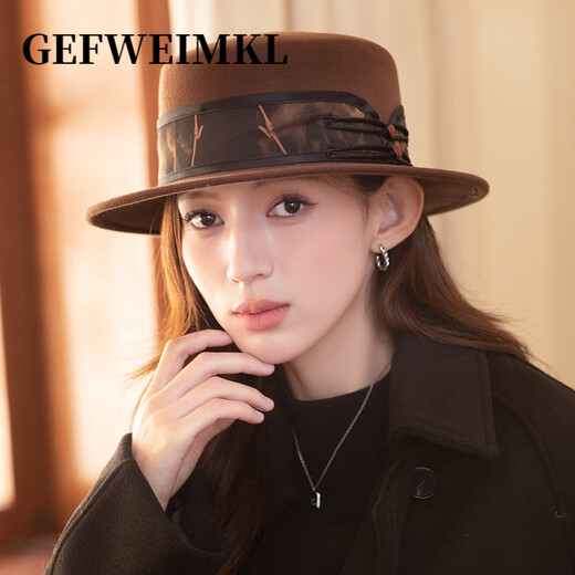 GEFWEIMKL Merino Wool Hat Women's Autumn and Winter French Flat Brim Wool Felt Hat Women's Korean Style Versatile Jazz Hat Women Camel (Foldable) M (56-58cm)