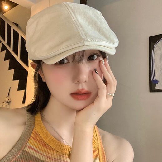 Shijanu British style retro progressive hat for women in spring and autumn, versatile reverse-wearing beret, fashionable large head circumference, showing face, black M (56-58cm)